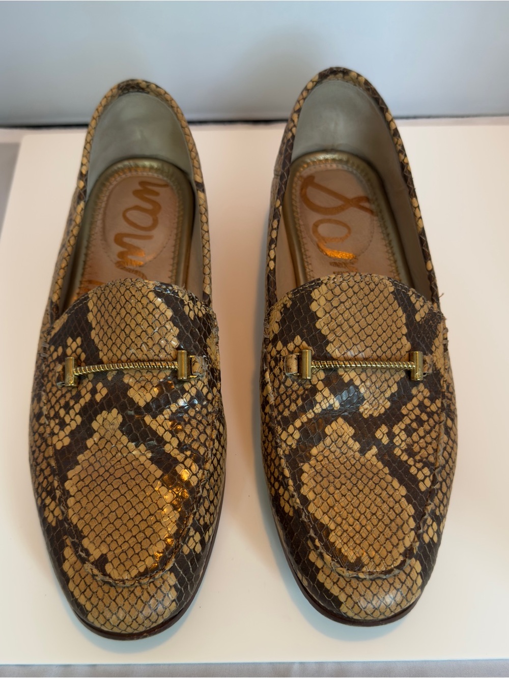 Sam Edelman Brown & Tan Snakeskin Loafers